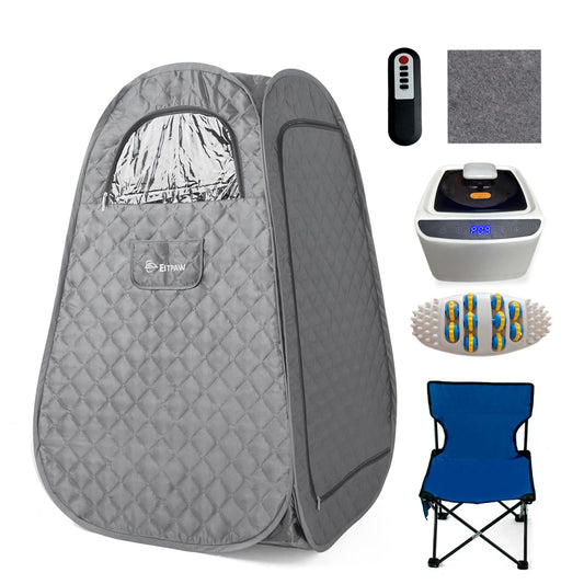 Eitpaw Portable Sauna for Home, Personal Steam Sauna for Home Spa, Full Size Portable Sauna with Foldable Chair, Remote Control Included, Grey, 110V